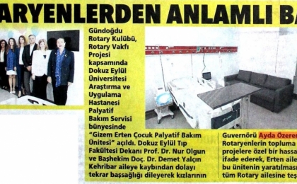 Uluslararası Vakıf Projemiz olan Gizem Erten Palyatif Bakım Ünitesi açılışı
